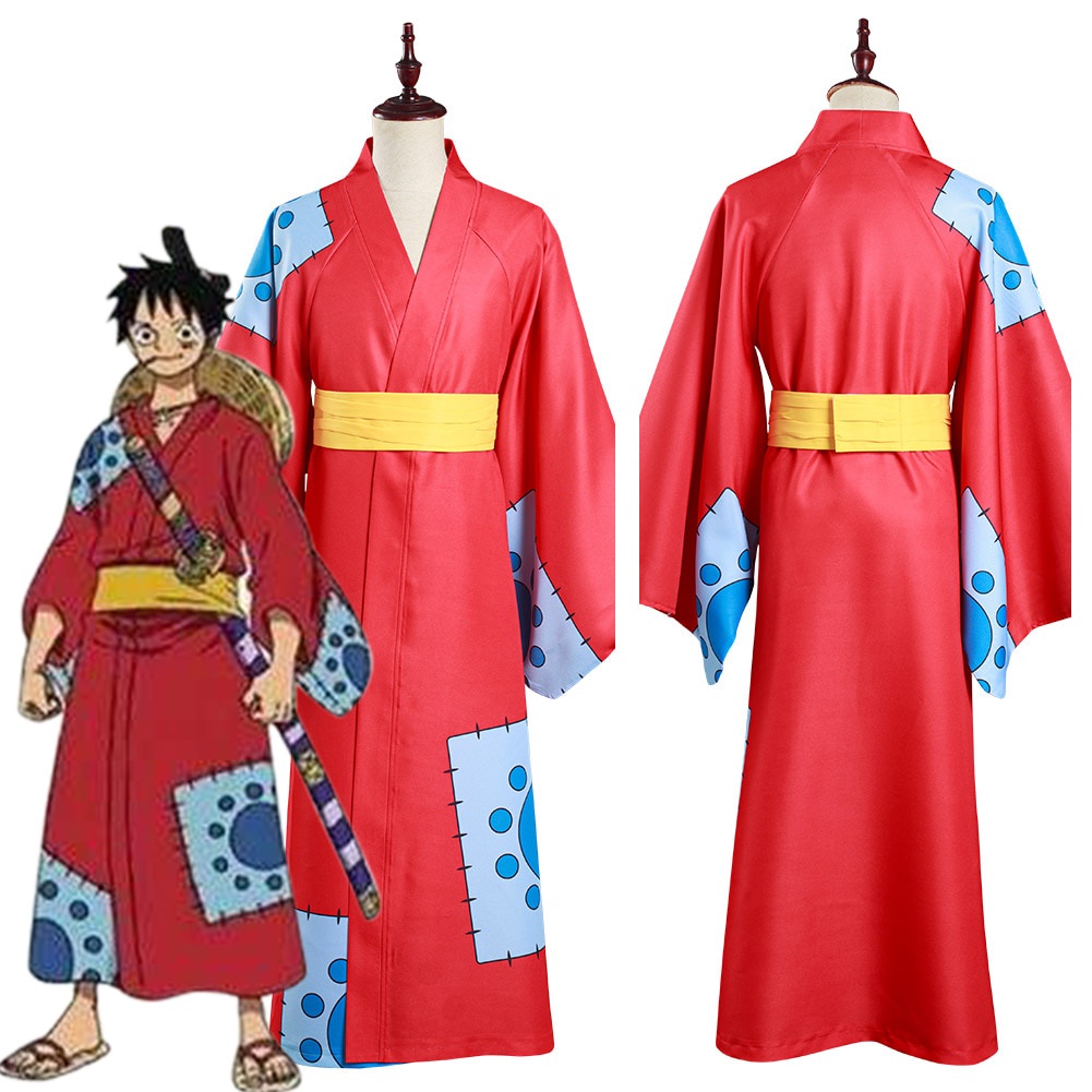 In Stock One Piece Wano Country Monkey D. Luffy Cosplay Costume Kimono  Outfits Halloween Carnival Suit